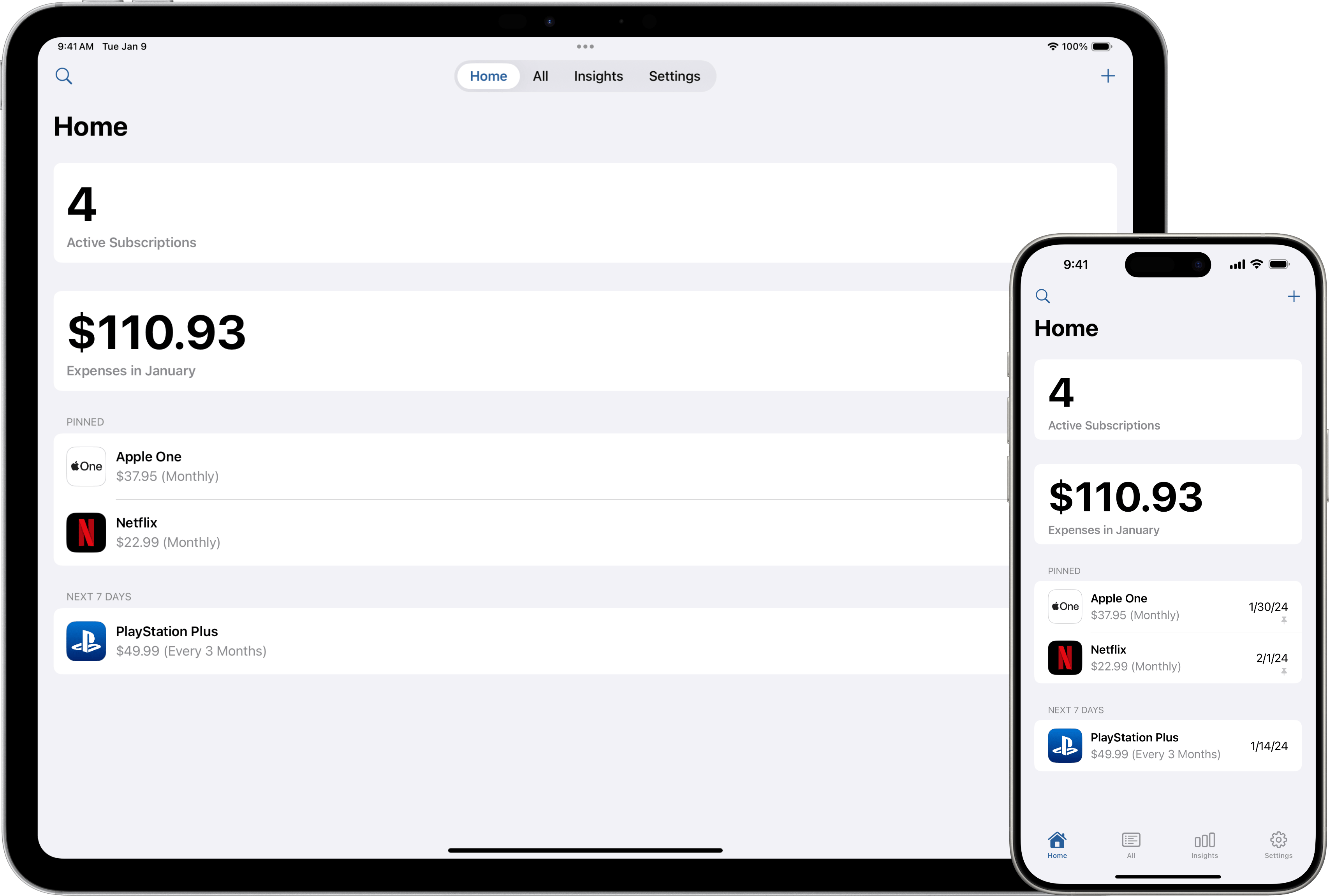 Subscriptions app